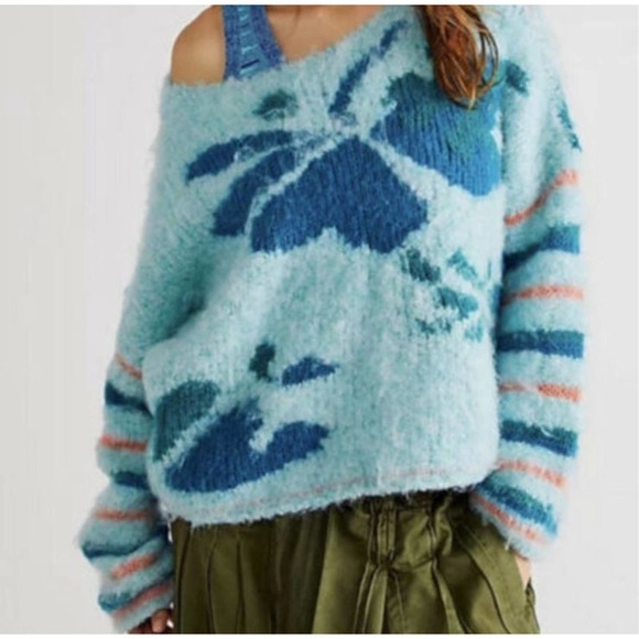 Free People Sweaters - NWT Free People Lily Mosaic Sky Combo Sweater Size XS